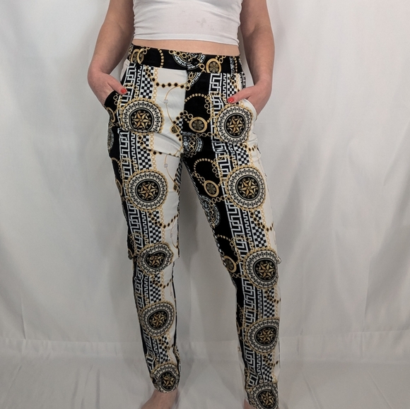 Unisex sz. M funky print black/white pants - Picture 4 of 9